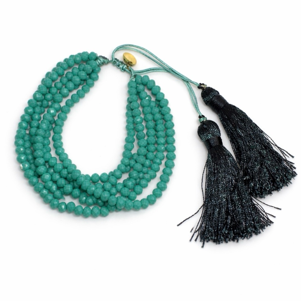 Green Beaded Tassel Bracelet / Wrap Bracelet – Turquoise Style Beads – Boho